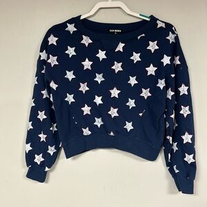 Steve Madden Women's Navy Blue Stars Cotton Sweatshirt Crop Graphic Size M